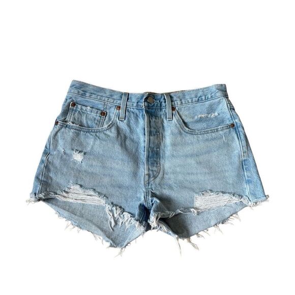 Levi’s 501 Denim Button Fly Shorts Raw Hem size 30 Blue - Picture 1 of 8